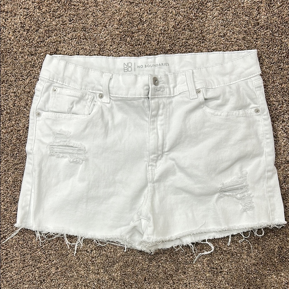 No Boundaries Women's Distressed White Jean Shorts